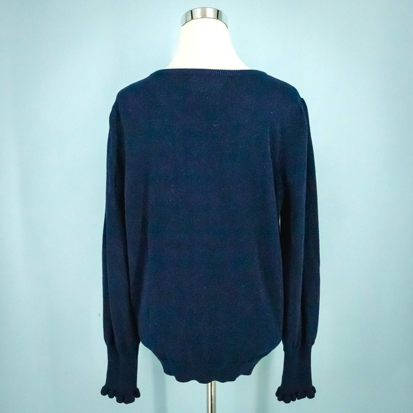 WYSE 5 Size 12 US Adele Navy Blue Shimmer Ruffle Button Long Sleeve Cardigan - Picture 3 of 7